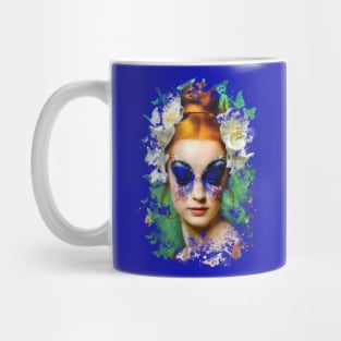 Portrait of Beautiful Woman with Butterfly Tattoo on Her Face Mug